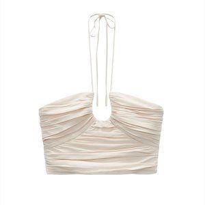 Zara Womens Ivory Adjustable Spaghetti Straps Crop Draped Top Size Large NWT